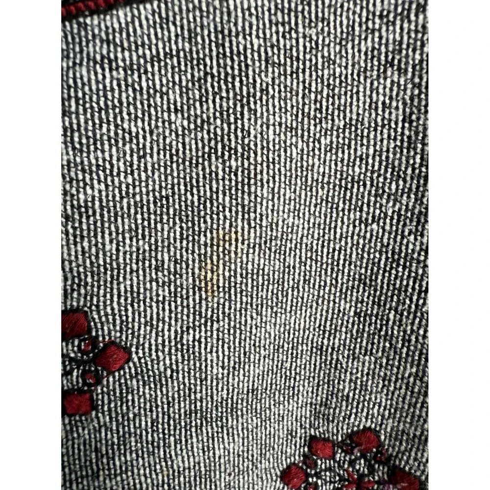 Lucky Brand Embroidered Cowl Neck Sweater Size S Grey Red Boho EUC